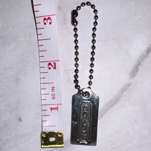 Coach Silver Hangtag Fob Keychain w Silver ball chain 1.25” long